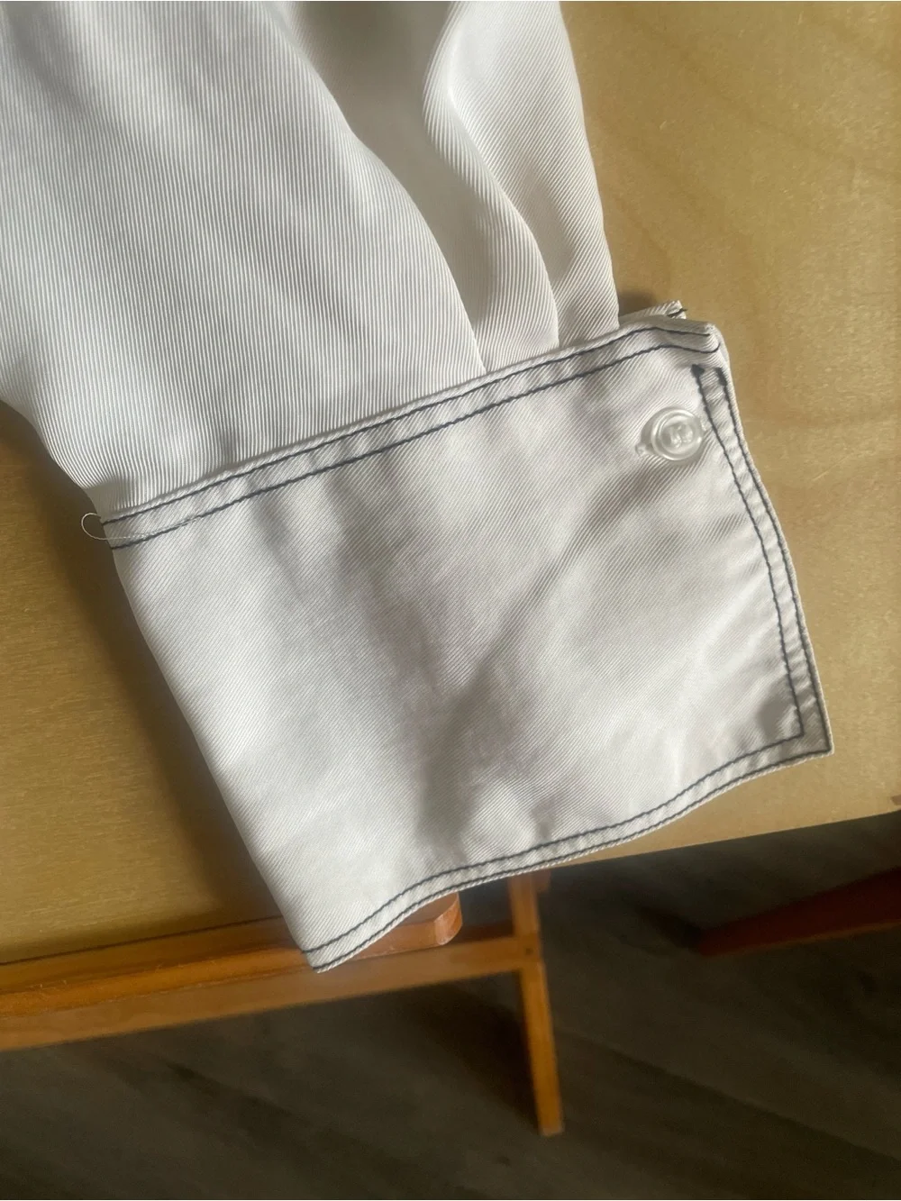 H&M Sheer Cream Button-Down Blouse with Contrast Trim - Picture 7 of 8